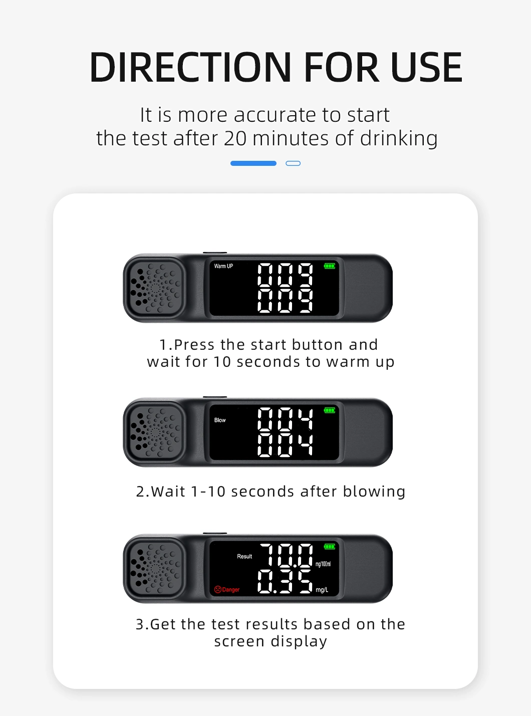 Alcohol Tester Check Drunk Driving Blow Type Special Alcohol Concentration Detector High-Precision Measuring Instrument for Drunk